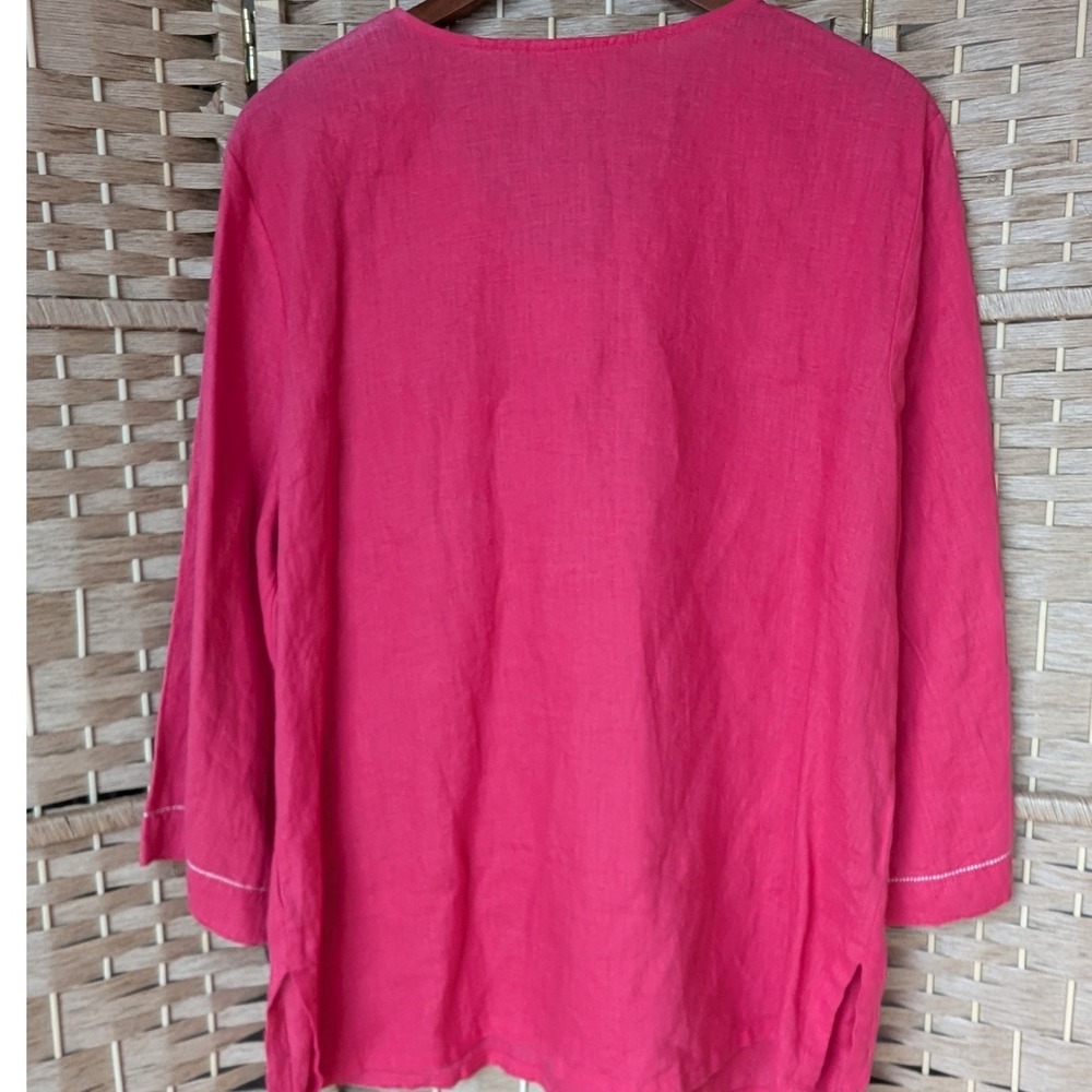 Pink Linen Tunic Top Beaded Floral Embroidery 3/4 Sleeve Women Sz 18 Resortwear - Picture 3 of 7